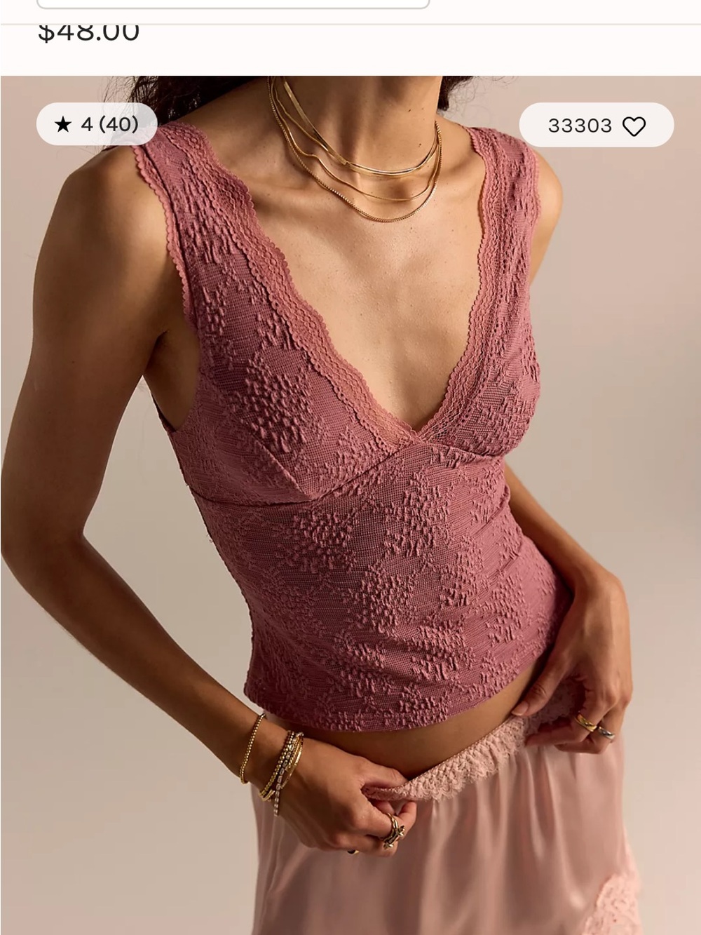 BRAND NEW Free People Textured Lace Brami Tank - Dusty Rose